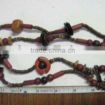 METAL CHAIN LONG CHEST LENGTH NECKLACE, WOOD BEAD NECKLACE, 360-G644