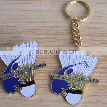 customized soft enamel badminton shape metal gold plated keychains