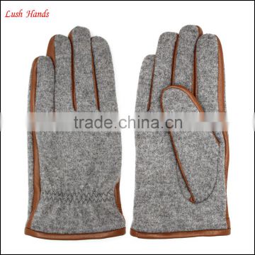 Men's fashion woolen and leather stitch touch screen gloves