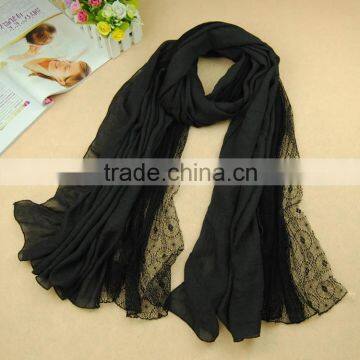 Wholesale Solid Color Cotton Linen Lace Fashion Ladies Scarf Quality Choice photo-6