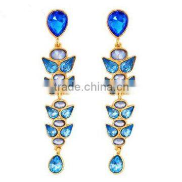 Vintage Drop Earring Statement Trendy Jewelry Elegant Shiny Stone Blue Plant Earrings Factory Fashion Austria Crystal Wholesale