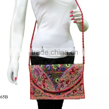 Hippie style messenger handmade embroidered drawstring sling clutch purse tote hobo boho bags