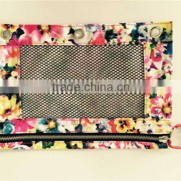 Osini Custom Flower Printed Fabrics 3-Ring Binder With Mesh Window Cosmetic / Pencil / Zipper Bag for Girls & Office