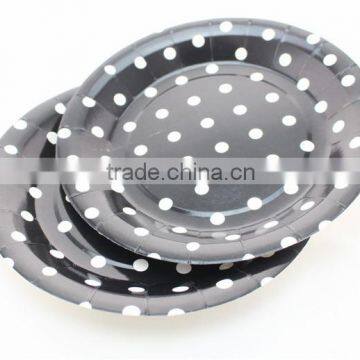 Food Safe Black Dotted Paper Plates Round Party Dishes