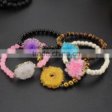 BRH1519 Wholesale 6mm stone beaded geode sunflower charm bracelet,drusy bracelet                        
                                                                                Supplier's Choice