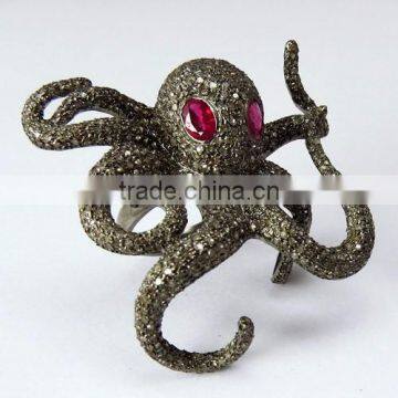 Celebarte Love !! Octopus Design Ruby & Diamond 925 Sterling Silver Ring, Gemstone Jewelry, Handmade Jewelry