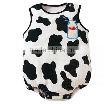 Wholesale newborn babies cow creeper summer sleeveless baby infant playsuit in white,children cotton romper,0-18M