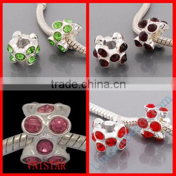 Vnisatr silver platd large hole spacer european beads with crystals for DIY jewelry wholesale PBD2956