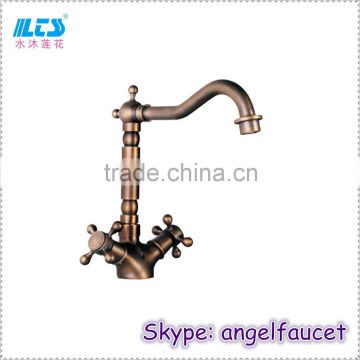 Antique long neck faucet basin mixer/faucet dual handle