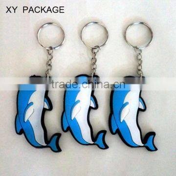 2D Blue Dolphins Shaped Soft PVC Keychain / Soft PVC Key Rings