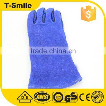 Blue leather heat resistant gloves for men leather working gloves