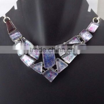 Dichroic Glass Necklace plated 925 Sterling Silver 56 Gms 18-20 Inches