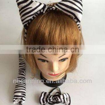 party headband set/zebra style headband bow tie/anime cosplay tail set