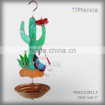 MX010013 metal hanging bird water feeder with funny musician stained glass craft decoration