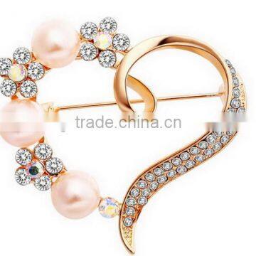 Fahsion Heart With Pearl Crystal Flower Pin Brooch photo-2