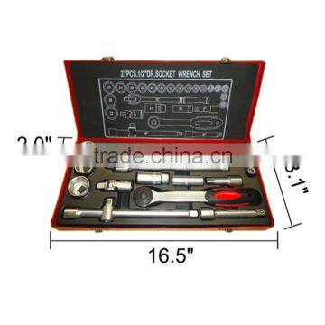 1/2 Inch Drive 27 Pieces Socket Wrench Set with Metal Box Spanner Set