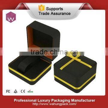 Yellow color ribbon plastic watch box black outside