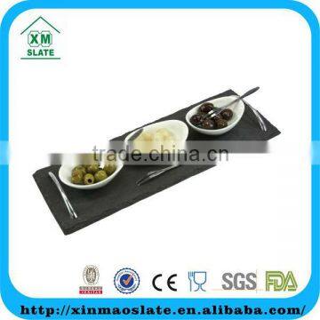 big rectangular black slate tray wth stainless handles