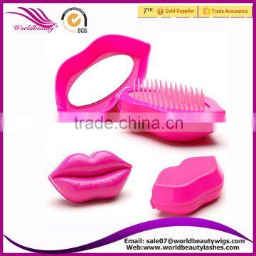 new type Lip shape personalized Detangling hair brushes with mirror