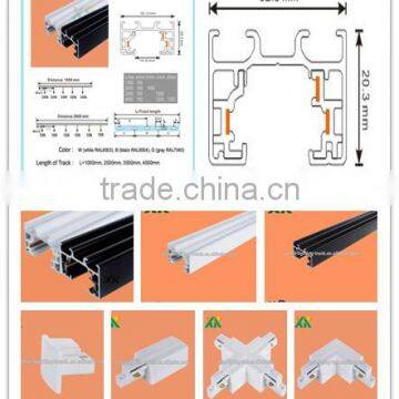 one circuit 3 lines led track light rail for COB led track light 50w 60w