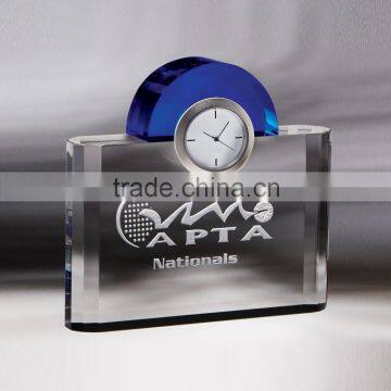 Crystal table clock with rectangle crytsal block for logo engraved