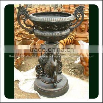 Large Decorative Antique Metal Cast Iron Urns with Birds