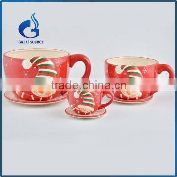 Snowman Pattern Ceramic Cup Shape Flower Pot With Saucer photo-1