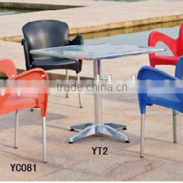 colorful plastic leisure coffee shop chair and aluminum square table set YC081 YT2