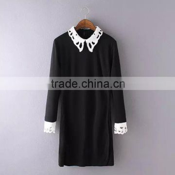 Lady clothing side slit crochet collar dress