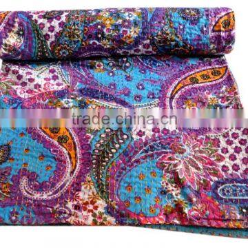 RTHKG-6 Traditional Handmade Purple Paisley Cotton Fabric Patchwork Gudri Throw Kantha Vintage Bedspread Wholesaler Jaipur