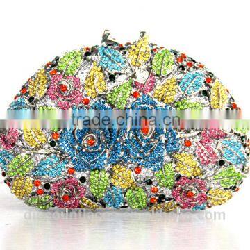 Wedding Bridal Crystal Rhinestone Evening Clutch Bags Purse Flower Colorful Handbags photo-5