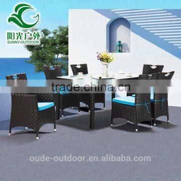 China cheap rattan outdoor furniture with long square table 6 chairs