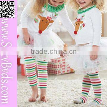 Two pieces design little fawn printed christmas chevron girls dresses