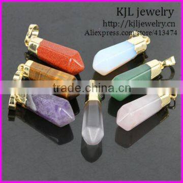 KJL-BD5176 Wholesale Gold Plated Natural Mixed Gems Stones Hexagonal Point Reiki Chakra Necklace Earrings Agate Pendant Beads