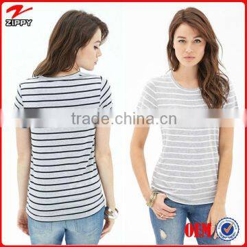 2014 Women tshirts New Design Striped T shirt of Jersey fabric 100% cotton t-shirts christmas discount sale offer