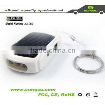 factory emergency mini Keychain rechargeable Solar Charger with LED Flashlight