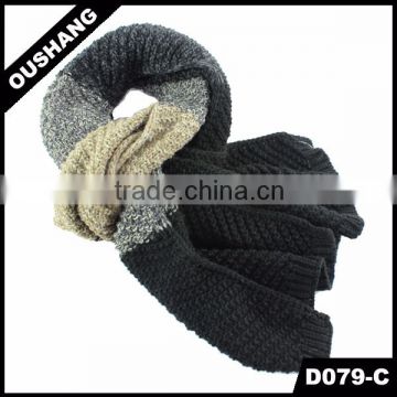 D079-C Long Men Knitting Scarf Striped Scarves Yarn Dyed Scarf