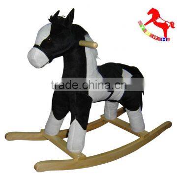 plush kids rocking horses with wooden base&music in high quality