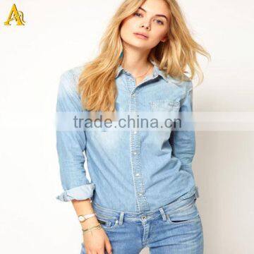 Fashion Ladies Denim Shirts Wholesale OEM photo-2