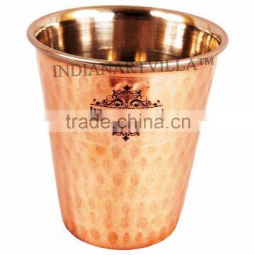 IndianArtVilla Handmade High Quality Steel Copper Glass Cup 300 ML - Drinking Water Home Hotel Restaurant Gift Item Tableware