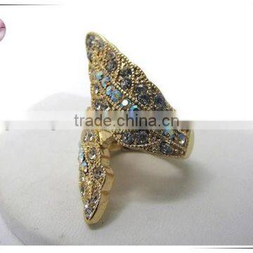 Crystal double leaf stretch ring