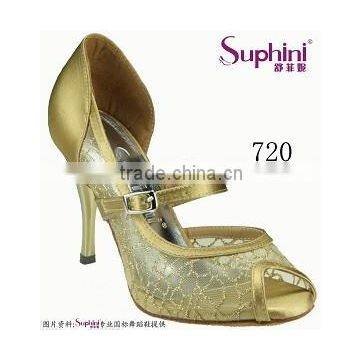 Suphini Mesh Tan Slim Heel Latin Ballroom Dance Shoes