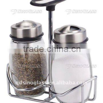 SINOGLASS 2 Pcs Clear Glass Spice Jar Set 126ml With Chromed wire rack