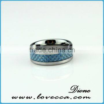 Blue carbon fiber custom cheap wholesale men stainless steel ring