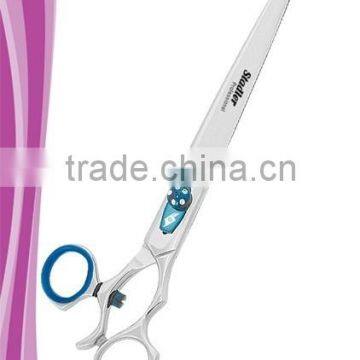 Pet Grooming Monarda Shears Straight And Curved Blade Blue Tension Dial With Pearls Mirror Finish 9 Inch
