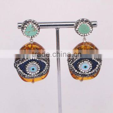 Charm Resin with Evil Eye Shell Stud Earrings, Crystal Zircon Turquoise Stud Gem Earrings