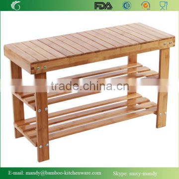 XINGYUAN 100% Natural Bamboo Shoe Bench 2-Tier Shoe Storage Racks Shelf Organizer