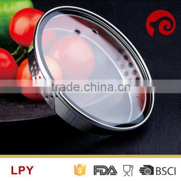 tempered glass cooking pot lid with stainless steel ring