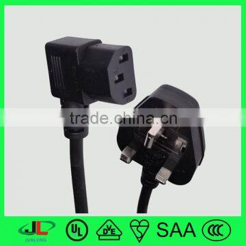 UK 3 pin electric plug fused plug, IEC c13 female ac plug with UK approved pvc coated wire