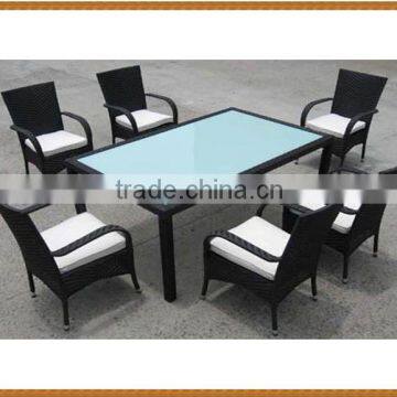 Rectangle Table Rattan Dining Set White Glass